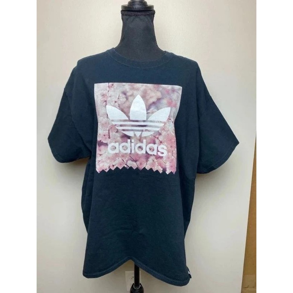 Adidas Originals Cherry Blossom Tee Black Pink Floral Trefoil Logo Shirt XL